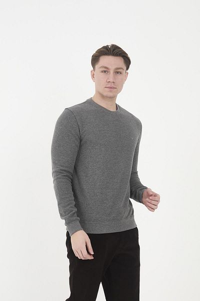 Maccali Men's Comfortfit Long Crew Neck Basic Gray Sweatshirt
