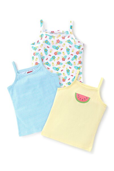 Babyhug 100% Cotton Sleeveless Slips Stripes & Watermelon Print Pack of 3- Bl...