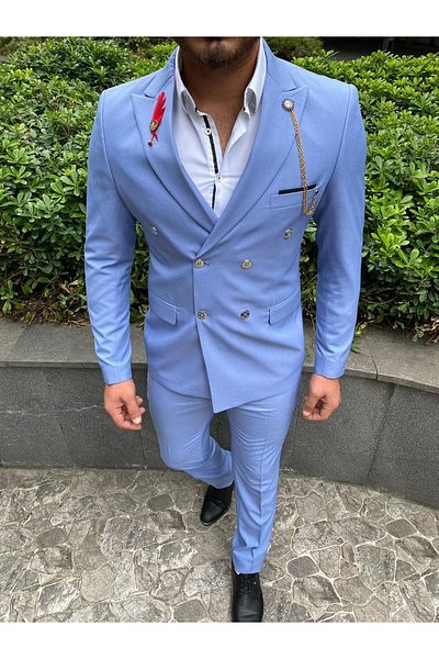 AGUSTİNİ Agustini Baby Blue - Double Breasted Pointed Neck Suit