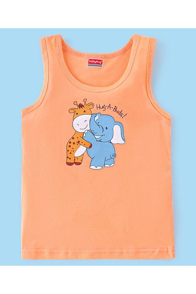 Babyhug 100 % Cotton Sando Sleeveless Striped & Animal Print Vests Pack Of 3 - White Orange
