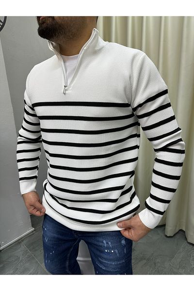 bafatex Slimfit Striped Sweater with Zipper Detail