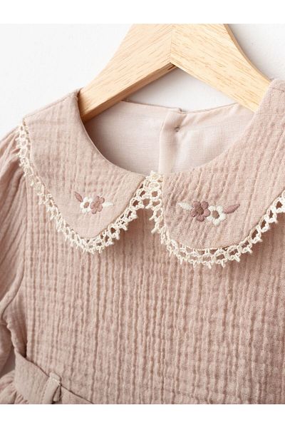 Cherrys Bebek Muslin Girl's Dress with Embroidered Collar