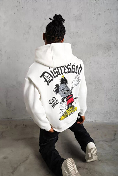 New Shine Чоловічий трикотажний худі з капюшоном і принтом - білий