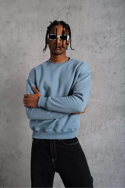 New Shine Sweat pentru bărbați cu gât plat - albastru