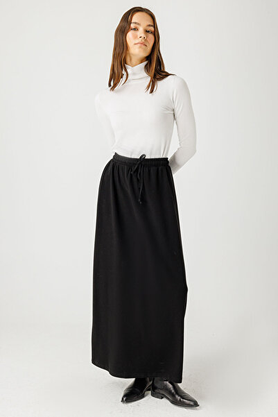 Hooopstore Fusta neagră simplă cu talie elastică