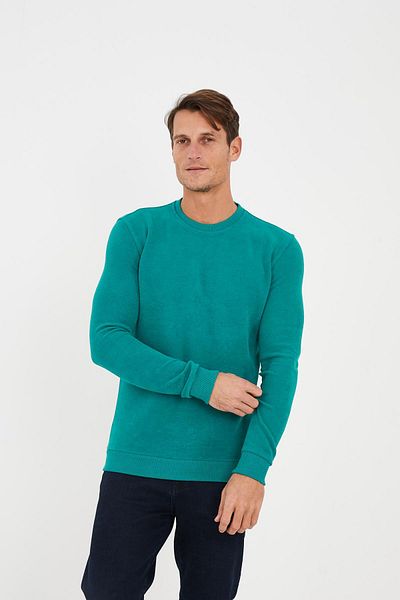 Maccali Ανδρικό φούτερ ComfortFit με μακρύ λαιμόκοψη Basic Water Green