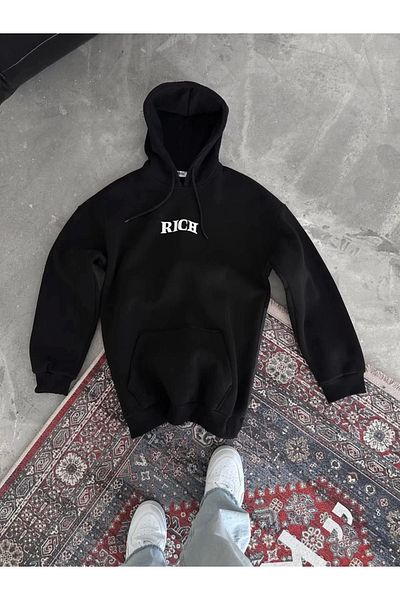 New Shine Унисекс щампован суитшърт с качулка