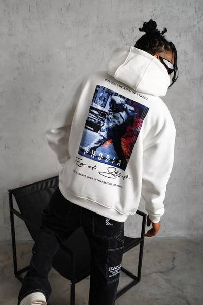 New Shine Чоловічий світло-сірий світшот з капюшоном і принтом астронавта