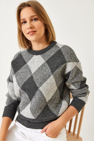Bianco Lucci Women's Square Patterned Knitwear Sweater