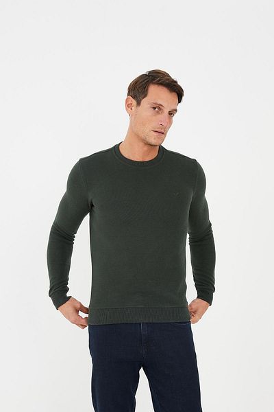 Maccali Men's Comfortfit Long Crew Neck Basic Khaki Sweatshirt