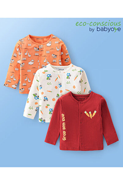 Babyoye مجموعة من 3 سترات بأكمام كاملة من القطن بنسبة 100% بلمسة نهائية صديقة...