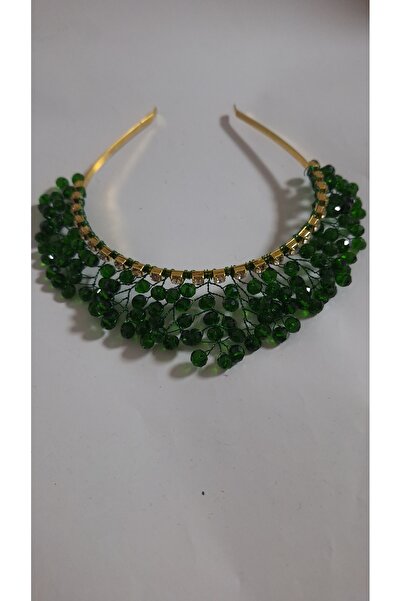 Uslu Çeyiz GÜMÜŞ RENK TEL ELMAS VE YEŞİL  BONCUKLU  Gelin Saç Ve Türban ya da...