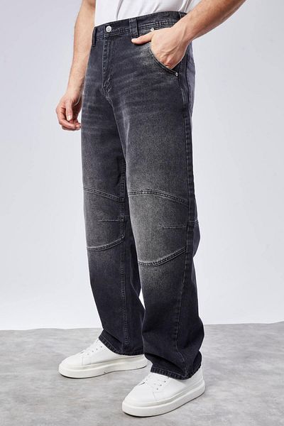 CEDY DENIM Υψηλής ποιότητας Ανδρικό ψηλόμεσο Skater φαρδύ τζιν παντελόνι C362-μαύρο