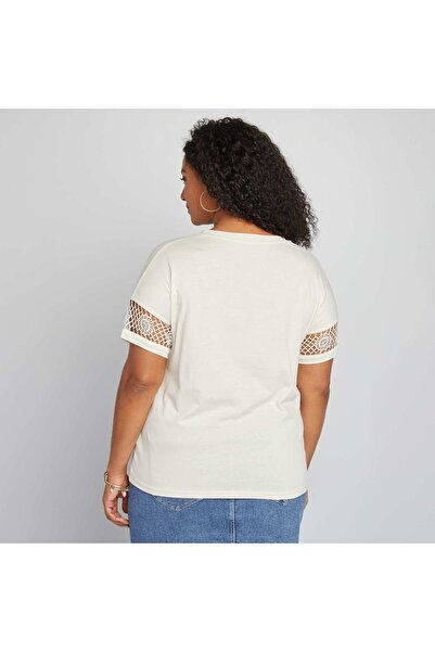 KIABI Macramé short-sleeved T-shirt WHITE