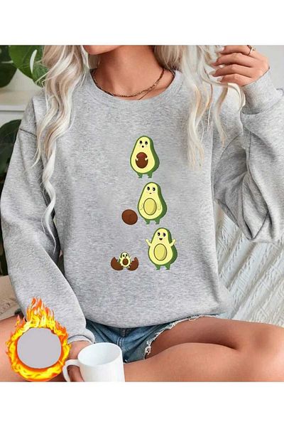 New Shine Γυναικείο φούτερ με στάμπα αβοκάντο Oversize Crew Neck - Σετ 3 τεμαχίων