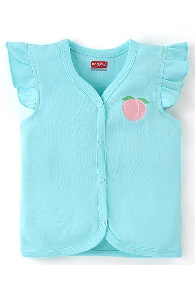 Babyhug سترة 100% قطن محبوكة بأكمام نصفية مفتوحة من الأمام، مخططة وطبعة خوخية، عبوة من 3 قطع - وردي وأزرق
