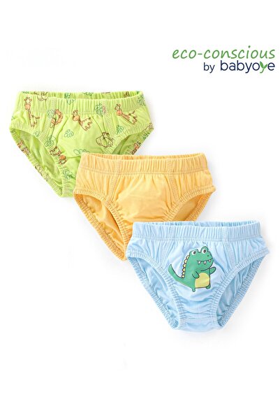 Babyoye Eco Conscious 100% Cotton Antibacterial Finish Briefs Dino Print Pack...