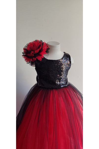 BOZTAŞ BEBE Girl's Red Evening Dress with Sequins & Tarlan