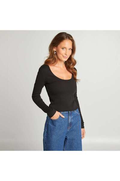 KIABI Ribbed T-shirt with round neck black