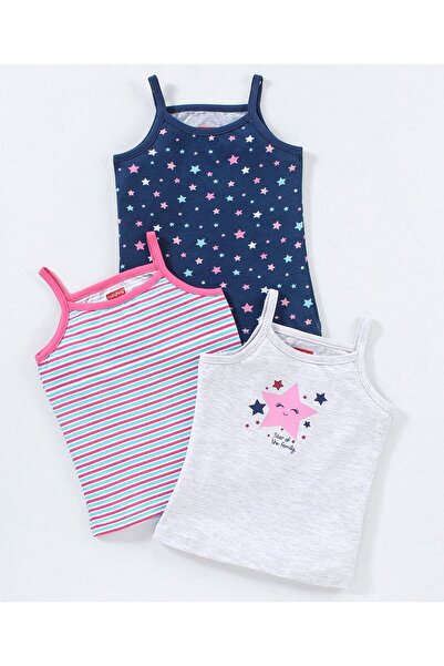 Babyhug 100% Cotton Singlet Slips Stripes & Printed Pack Of 3 - Grey Blue & Pink