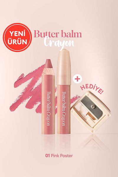 CLIO Creamy Pencil Shaped Colored Lip Balm & Sharpener Clio Butter Balm Crayon 001 Pink Poster