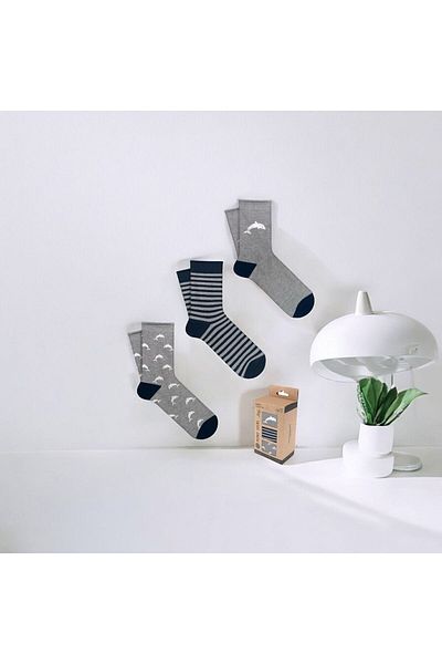 Mono Socks - 3-Piece Dolphin Patterned Elasticless Bamboo Socks
