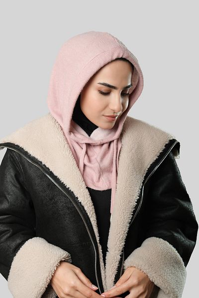 HÜRREM BONE Powder Lace Up Plush Casual Balaklava Neck Collar Beanie Jacquard Plain 2328_06