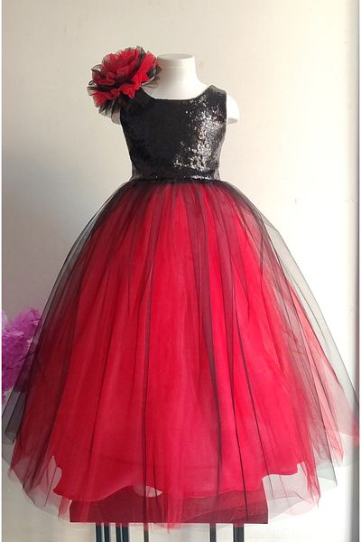 BOZTAŞ BEBE Girl's Red Evening Dress with Sequins & Tarlan