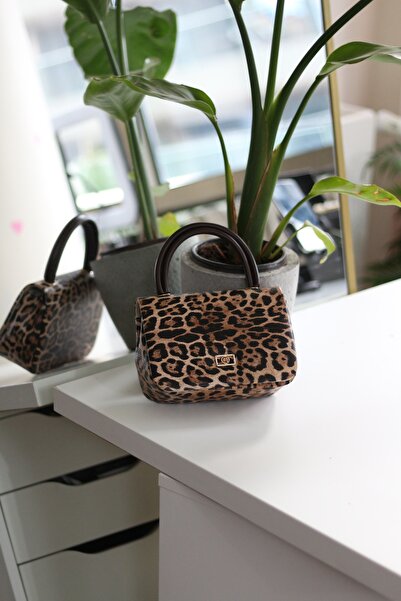 Moom Bag Women's Leopard Soft Shiny Leather Handle Shoulder Bag