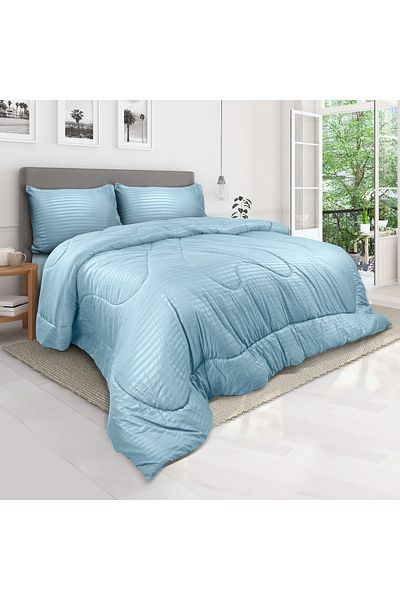Hotel Linen Klub Stripe Comforter Set- Ultra Soft Brushed Microfiber Fabric, Soft Siliconized Fiber Filling
