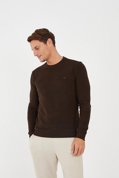 Maccali Ανδρικό φούτερ ComfortFit με μακρύ λαιμόκοψη Basic K. καφέ