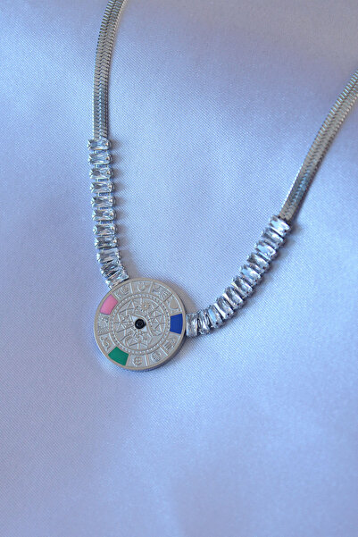 Skygo 316L الصلب الفضة الزركون حجر سلسلة الإيطالية زودياك المطرزة ميدالية قلا...