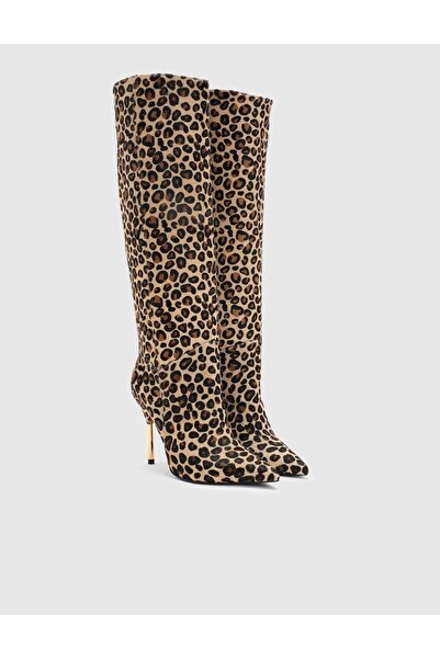 İLVİ Carlile Hakiki Deri Tay Tüyü Kadın Leopar Topuklu Çizme