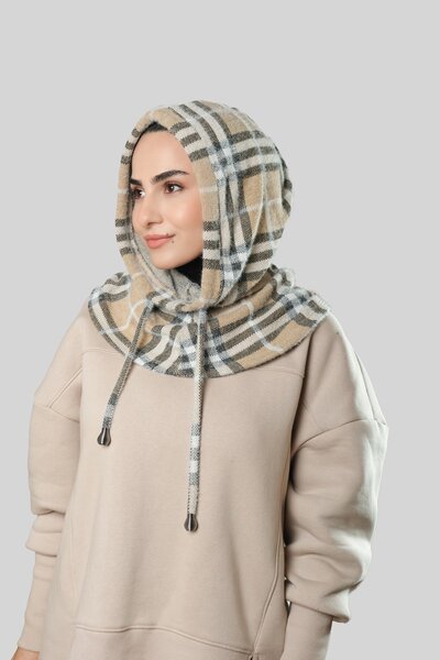 HÜRREMBONE SARAYDAN GELEN GÜZELLİK Bej Bağcıklı Salaş Balaklava Boyunluklu Be...