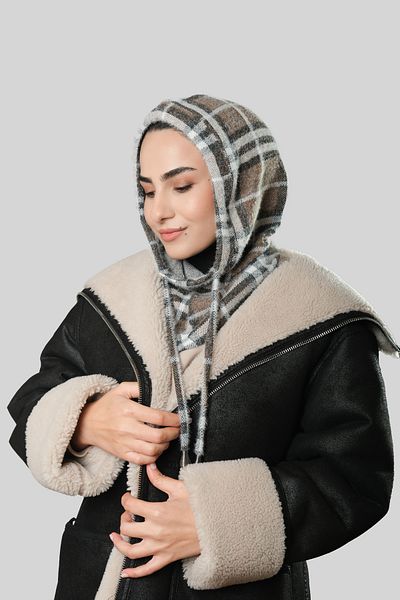 HÜRREM BONE Балаклава с дантела от норка, барета, жакардово каре 2324_10