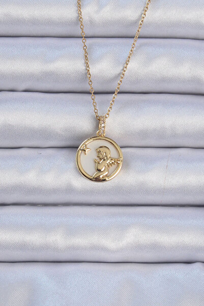 Skygo 316L Steel Chain Gold Color Zircon Stone Enamel Angel Necklace - Tj-Bko...