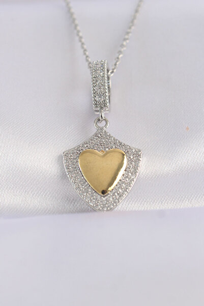 Skygo قلادة على شكل قلب من الفولاذ 316L بتصميم حجر الزركون الفضي اللون - TJ-B...