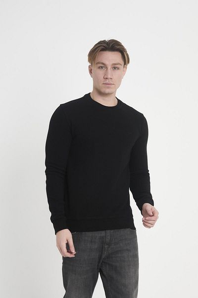 Maccali Men's Comfortfit Long Crew Neck Basic Black Sweatshirt