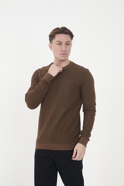 Maccali Ανδρικό φούτερ RelaxFit Winter V-Neck μακρύ μασίφ καφέ
