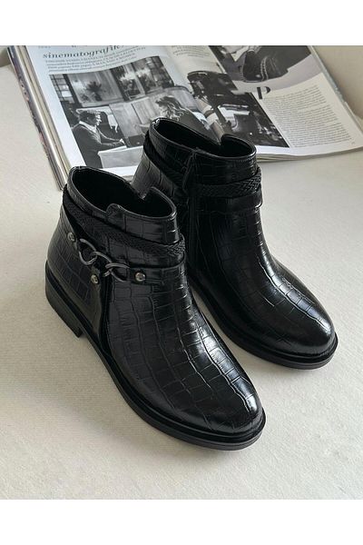 Zuum Black Crocodile - Daily Γυναικείες Μπότες μέχρι τον αστράγαλο