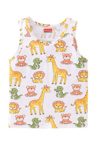 Babyhug Babyhug 100% Cotton Sleeveless Sando Giraffe Print Pack of 2 - White & Red