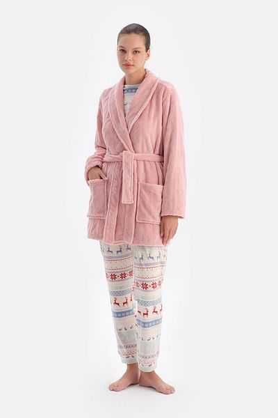 Dagi Weiches rosa gestricktes Puff-Bademantel