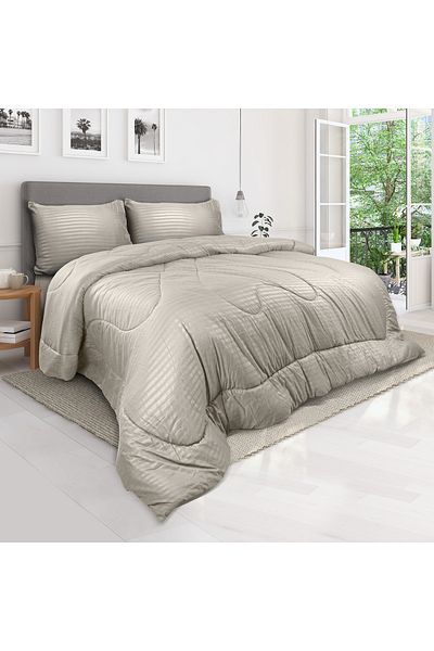 Hotel Linen Klub طقم لحاف مخطط - نسيج من الألياف الدقيقة الناعمة للغاية، حشوة من الألياف السيليكونية الناعمة