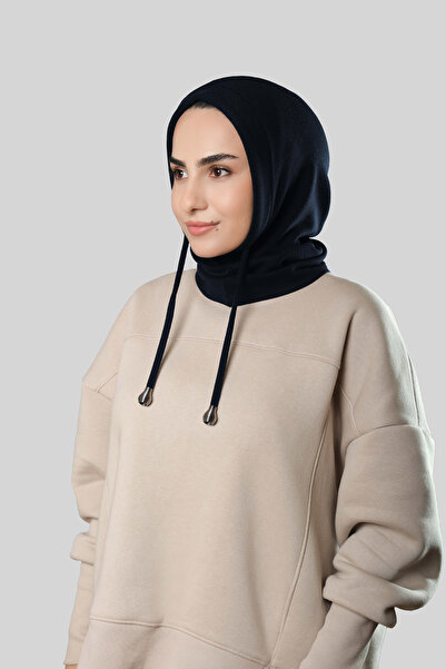 HÜRREM BONE Lacivert Bağcıklı Balaklava Boyunluklu Bere Triko Düz 2325_02