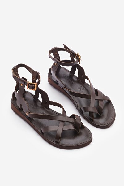 Marjin Eva Sole - Women's Casual Sandals with Cross Straps, Meska Brown