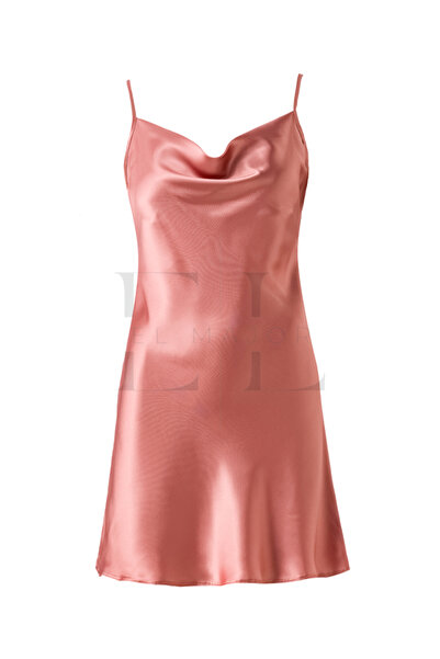 El Major ELMajor Degaje Yaka  Saten Askılı Mini Elbise