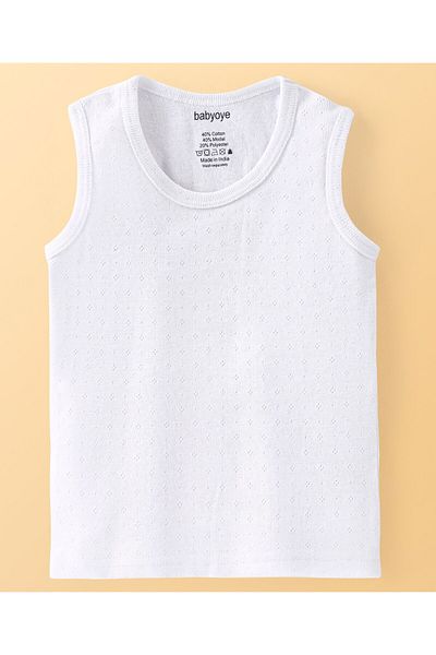 Babyoye Cotton Modal Blend Soild Colour Full Sleeves Vests with Pant - White