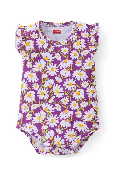Babyhug Babyhug 100% Cotton Sleeveless Onesie With Floral Print - Purple