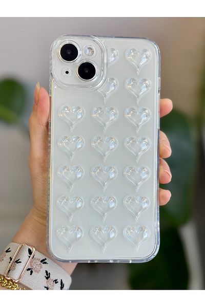 Go Aksesuar حافظة سيليكون بتصميم بالون شفاف ثلاثي الأبعاد بتصميم قلب منقوش على شكل بالون لهاتف آيفون 14 بلس - 15 بلس