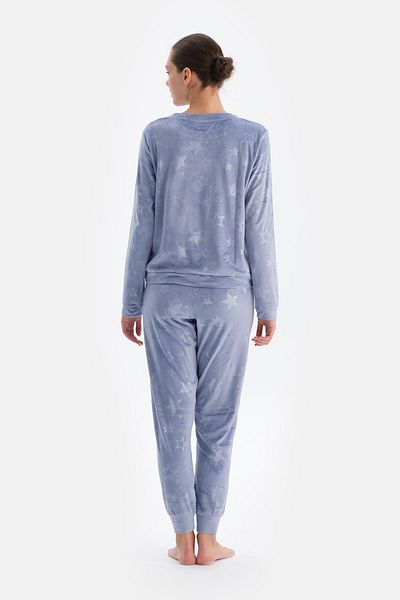 Dagi Set de pijamale cu pantaloni tricou cu imprimeu stea Seersucker albastru